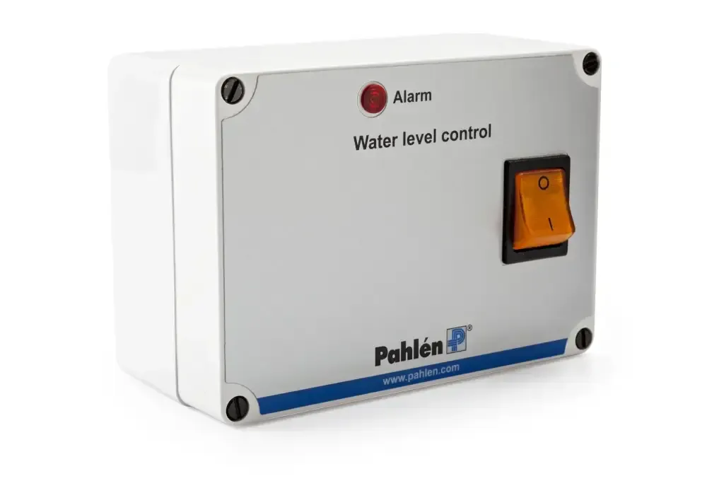 Vit Pahlén nivåvakt SNR-1609 med röd indikator och vippekontakt